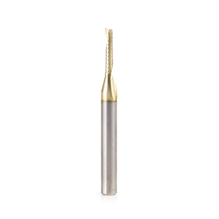 Amana Tool 51482-Z CNC SC Spiral O Single Flute, Aluminum Cutting 1/8 D x 5/8 CH x 1/4 SHK x 2-1/2 Inch Long Up-Cut ZrN 