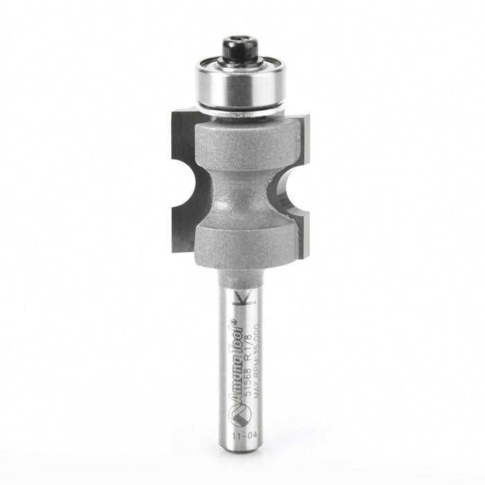 Amana Tool 51568 Carbide Tipped Bullnose 1/8 R x 3/4 D x 3/4 CH x 1/4 Inch SHK w/ Lower Ball Bearing Router Bit