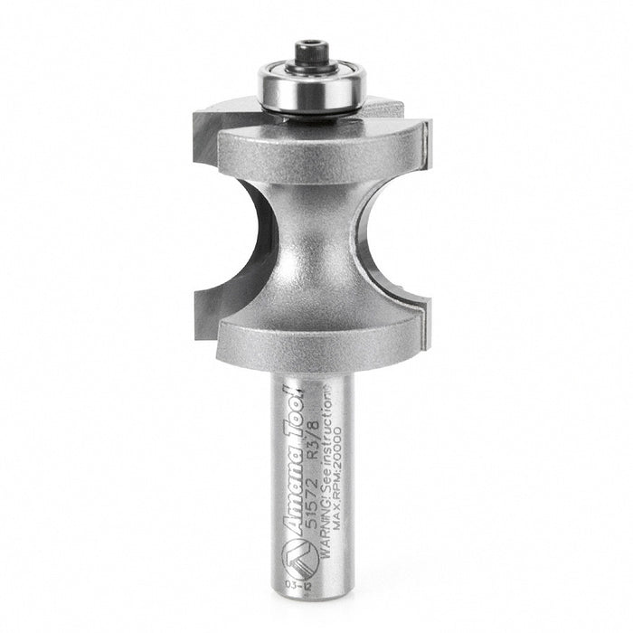 Amana Tool 51572 Carbide Tipped Bullnose 3/8 R x 1-3/8 D x 1-5/16 CH x 1/2 Inch SHK w/ Lower Ball Bearing Router Bit