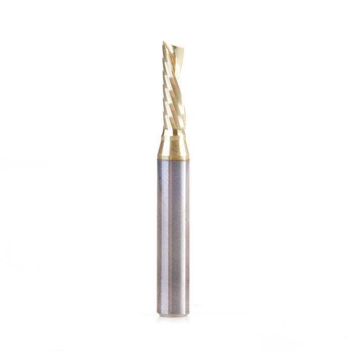Amana Tool 51838-Z CNC, SC Spiral O Single Flute, Aluminum Cutting 3/16 D x 5/8 CH x 1/4 SHK x 2 Inch Long Down-Cut ZrN 