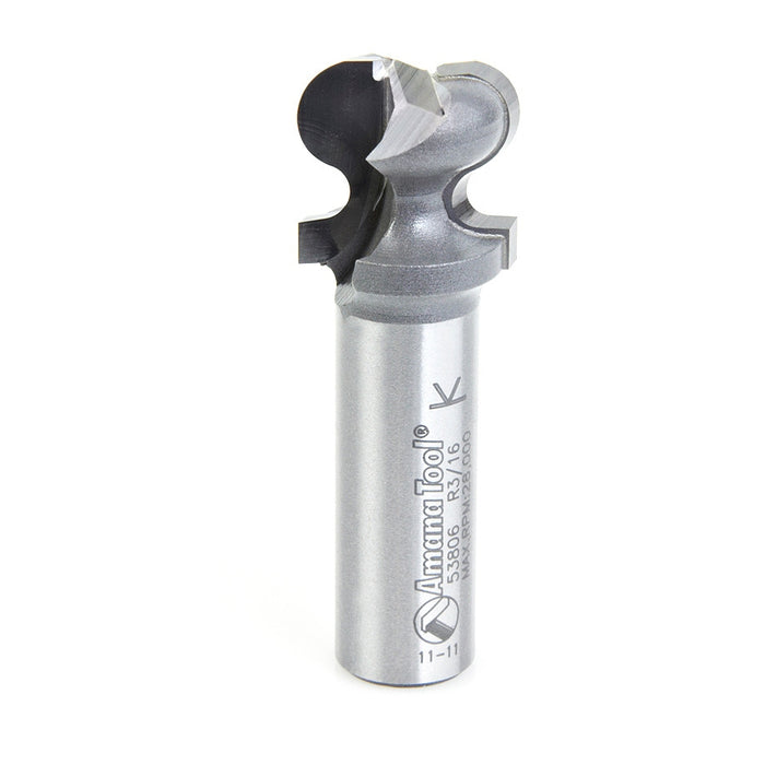 Amana Tool 53806 Carbide Tipped Finger Grip 3/32 x 3/16 R x 3/4 D x 3/4 CH x 1/2 Inch SHK Router Bit