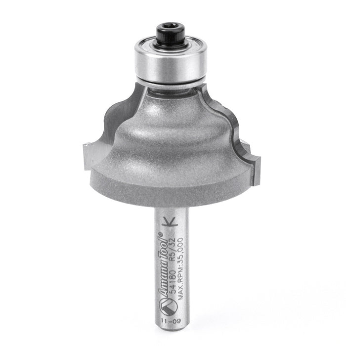 Amana Tool 54180 Carbide Tipped Wavy Edge 5/32 R x 1-1/4 D x 11/16 CH x 1/4 Inch SHK w/ Lower Ball Bearing Router Bit