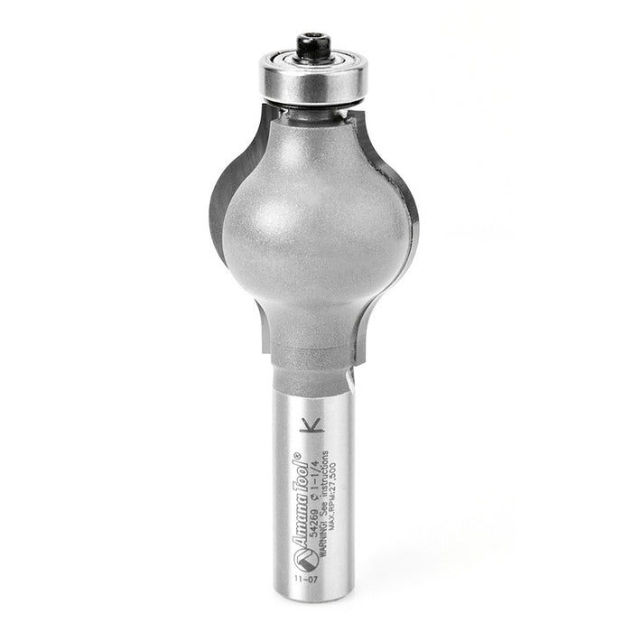 Amana Tool 54269 Carbide Tipped Handrail 1/8 x 1/2 R x 1-1/4 D x 1-1/2 CH x 1/2 Inch SHK w/ Lower Ball Bearing Router Bi