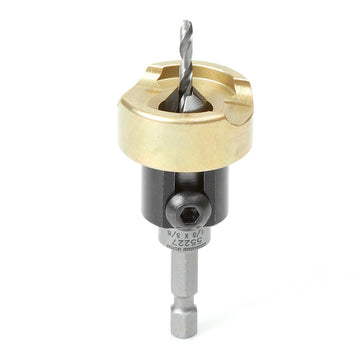 55227 Amana - Carbide Tipped 82 Degree Countersink with Adjustable Depth Stop and No-Thrust Ball Bearing 3/8 Dia x 1/8 Drill Dia x 1/4 Inch Quick Release Hex Shank