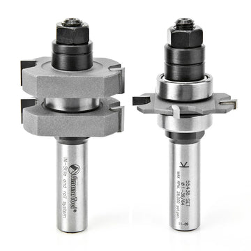 Ensemble de fraises de défonceuse Amana Tool 55438 à plaquettes de carbure, pour montants et traverses de style Mission/droits, Ø 1-5/8 po, hauteur de coupe de 5/8 à 1-1/8 po, queue de 1/2 po, avec roulement à billes inférieur réglable, pour contreplaqué