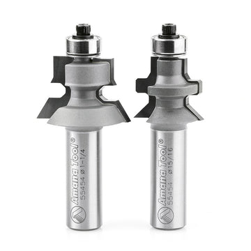 Amana Tool 55454 2-PC Carbide Tipped Flooring 1-1/4 D x 3/4 CH x 1/2 Inch SHK Router Bit Set w/ Nail Slot w/ Lower BB for 1/2 - 5/8 Material