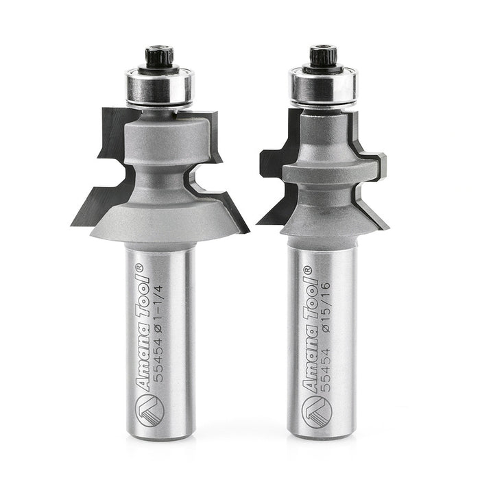 Amana Tool 55454 2-PC Carbide Tipped Flooring 1-1/4 D x 3/4 CH x 1/2 Inch SHK Router Bit Set w/ Nail Slot w/ Lower BB fo