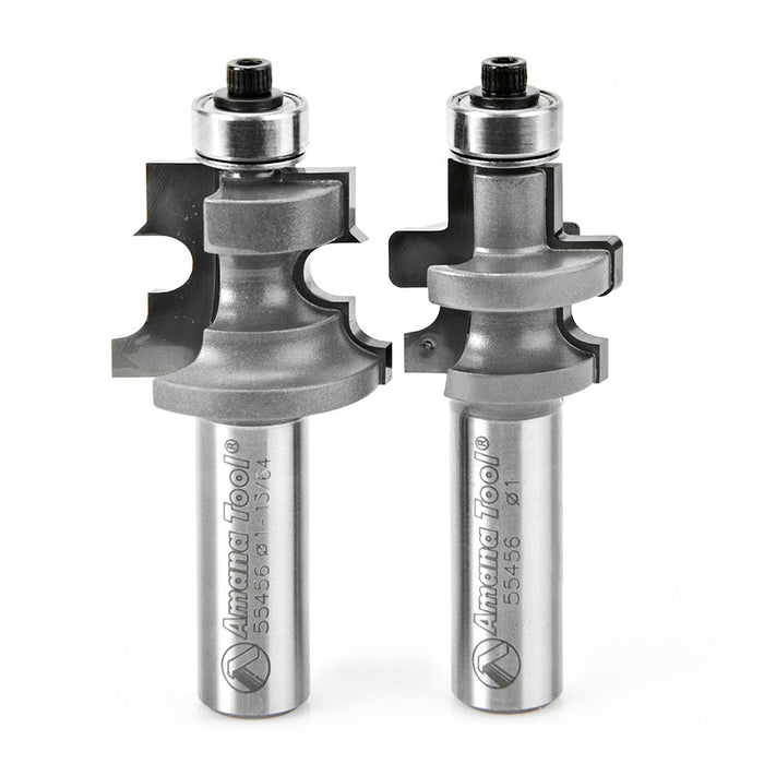 Amana Tool 55456 2-PC Carbide Tipped Flooring 1-13/64 D x 15/16 CH x 1/2 Inch SHK Router Bit Set w/ Nail Slot w/ Lower B
