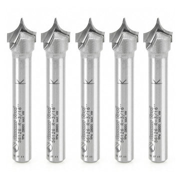 Amana Tool 56126-5, lot de 5 fraises à arrondir à pointe carbure, rayon 3/16 po x diamètre 3/8 po x hauteur de coupe 19/64 po x queue 1/4 po x longueur 1-7/8 po pour lambris