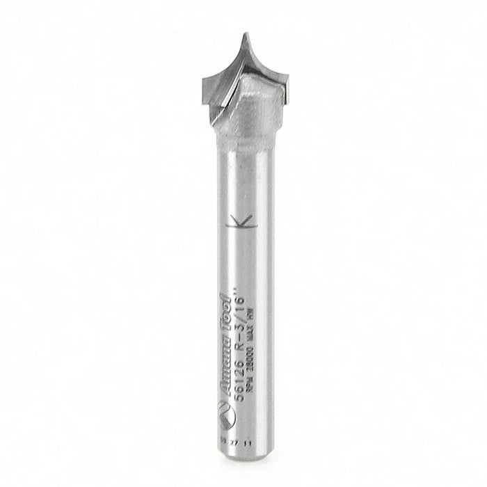 Amana Tool 56126 Carbide Tipped Point Cutting Roundover 3/16 R x 3/8 D x 19/64 CH x 1/4 SHK x 1-7/8 Inch Long Router Bit