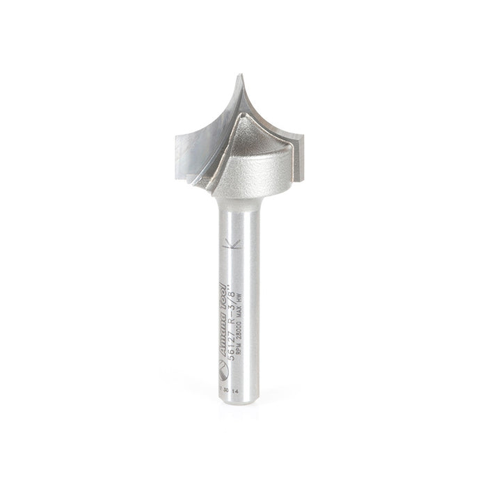 Amana Tool 56127 Carbide Tipped Point Cutting Roundover 3/8 R x 3/4 D x 5/8 CH x 1/4 SHK x 2 Inch Long Router Bit for Be
