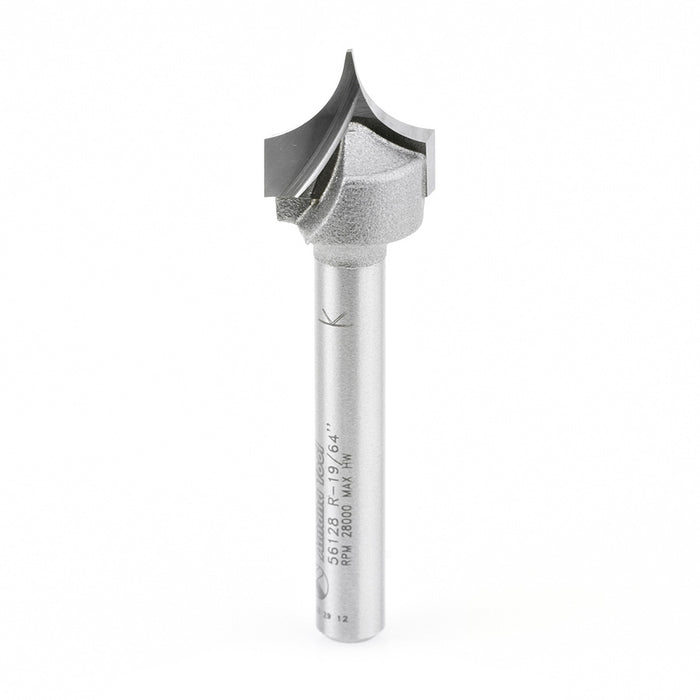 Amana Tool 56128 Carbide Tipped Point Cutting Roundover 19/64 R x 19/32 D x 1/2 CH x 1/4 SHK x 2-9/64 Inch Long Router B