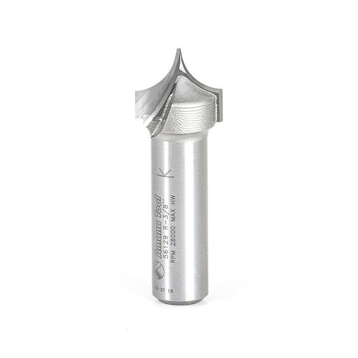 Amana Tool 56129 Carbide Tipped Point Cutting Roundover 3/8 R x 3/4 D x 5/8 CH x 1/2 SHK x 2 Inch Long Router Bit for Be