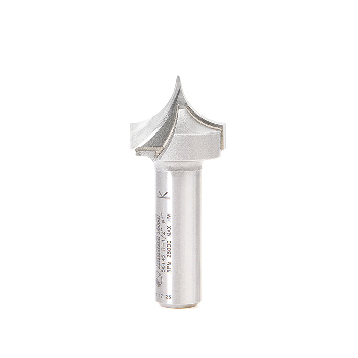 Amana Tool 56145 Carbide Tipped Point Cutting Roundover 1/2 R x 1 D x 3/4 CH x 1/2 SHK x 2-3/8 Inch Long Router Bit for 