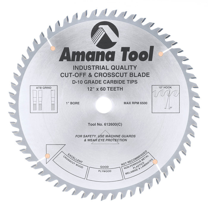 Amana Tool 612600 Cut-Off Saw Blade - 12″ x 60T, ATB - official product photo