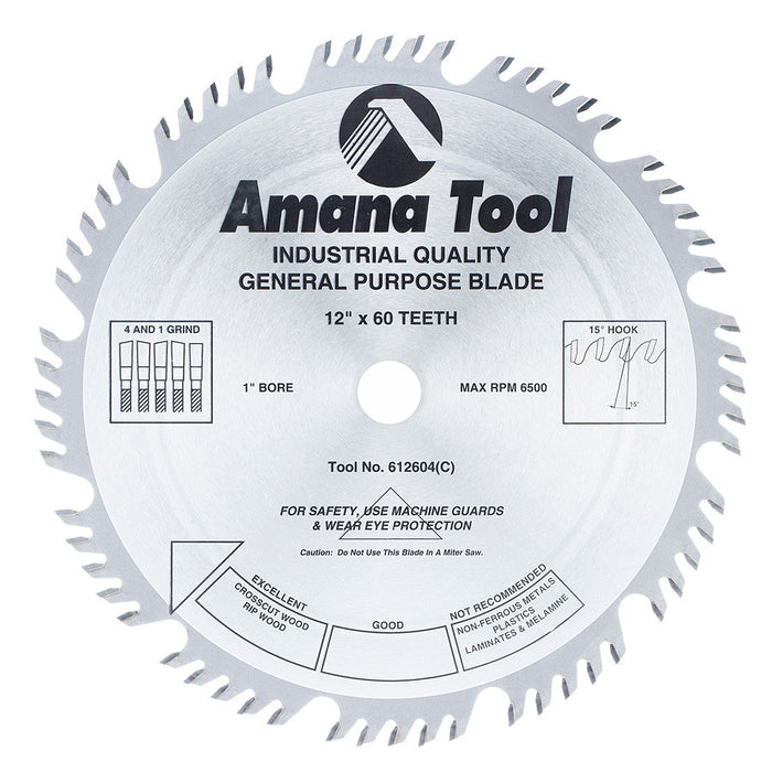 Amana Tool 612604 Combination Saw Blade - 12″ x 60T - official product photo