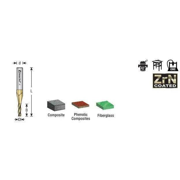 Amana Tool 46092 Solid Carbide Up-Cut Spiral 3/16 Dia x 5/8 x 1/4 Shank x 2-1/2 Inch Composite, Fiberglass & Phenolic Cutting ZrN Coated Router Bit - CNC Router Store