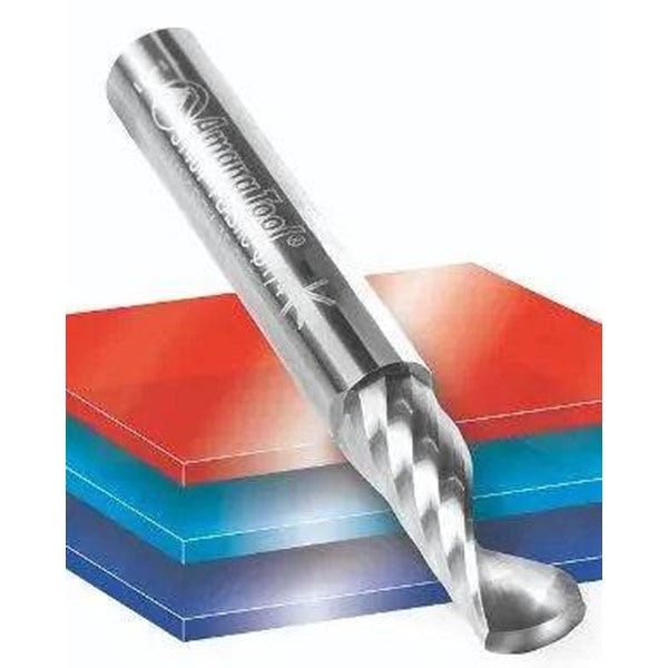 Amana Tool 51417 Solid Carbide CNC Spiral 'O' Single Flute, Plastic Cutting 3/16 Dia x 5/8 x 1/4 Shank x 2 Inch Long Up-Cut Router Bit - CNC Router Store