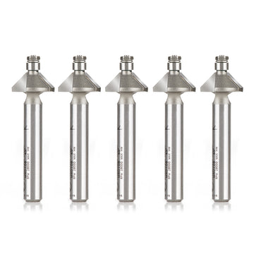 Amana Tool MR0108-5, 5-Pack Miniature 45 Degree Chamfer with 3/16 D Ball Bearing x 9/16 D x 1/4 CH x 1/4 Inch SHK Carbide Tipped Router Bits