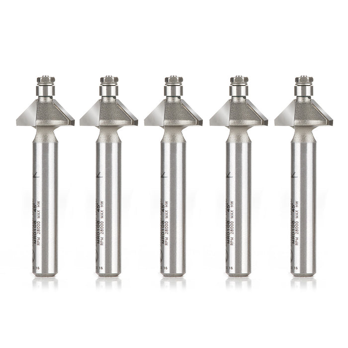 Amana Tool MR0108-5, 5-Pack Miniature 45 Degree Chamfer with 3/16 D Ball Bearing x 9/16 D x 1/4 CH x 1/4 Inch SHK Carbid