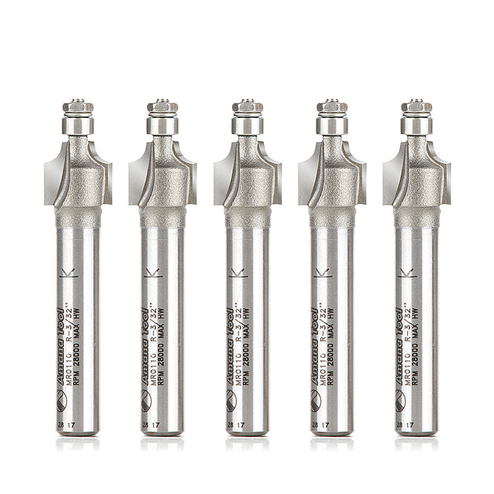 Amana Tool MR0110-5, 5-Pack Miniature 3/32 R Corner Rounding with 3/16 D Ball Bearing x 3/8 D x 3/8 CH x 1/4 Inch SHK Ca