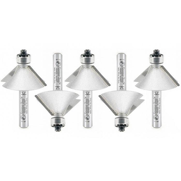 Amana Tool 49400-5, 5-Pack Carbide Tipped Chamfer 45 Degree x 1-1/4 D x 1/2 CH x 1/4 Inch SHK w/ Lower Ball Bearing Rout