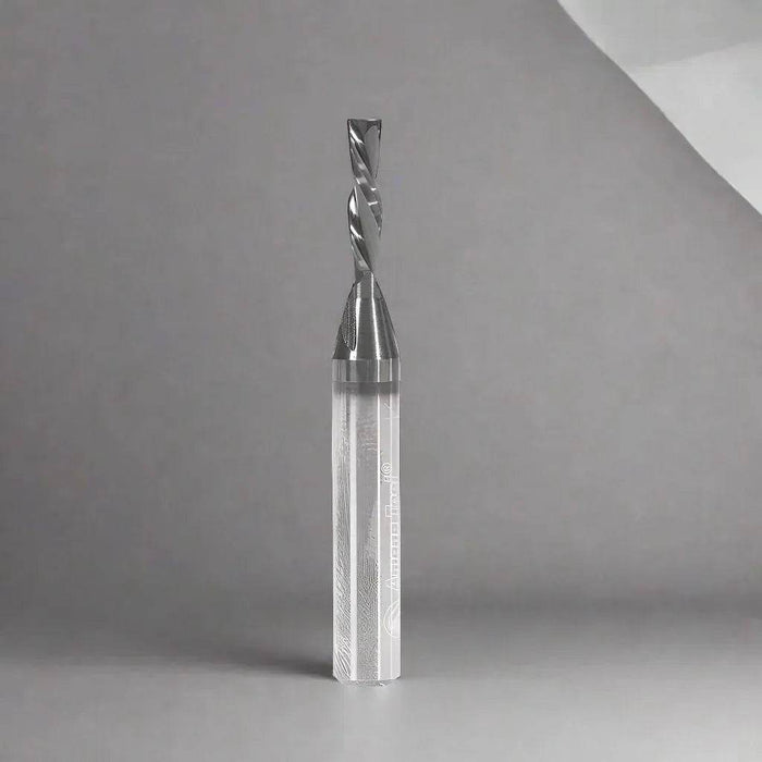 Amana Tool 46200-DLC Solid Carbide Spiral Plunge - 1/8 Dia x 1/2 x 1/4 Inch Shank x 2 Inch Long Down-Cut - CNC Router Store