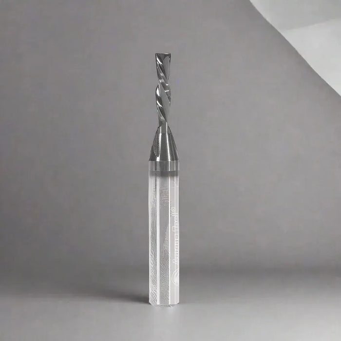 Amana Tool 46200-DLC Solid Carbide Spiral Plunge - 1/8 Dia x 1/2 x 1/4 Inch Shank x 2 Inch Long Down-Cut - CNC Router Store