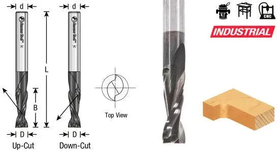 Amana Tool 46200-DLC Solid Carbide Spiral Plunge - 1/8 Dia x 1/2 x 1/4 Inch Shank x 2 Inch Long Down-Cut - CNC Router Store
