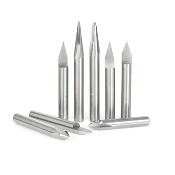 Jeu de 8 fraises à graver et pour enseignes Amana Tool AMS-163, queue de 1/4"
