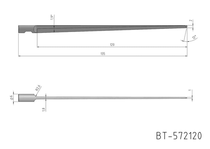 BT-572120 Single Edged Oscillating Knife Blate - Flat Point for Cutting fibrous & insulation Materials - CNC Router Store