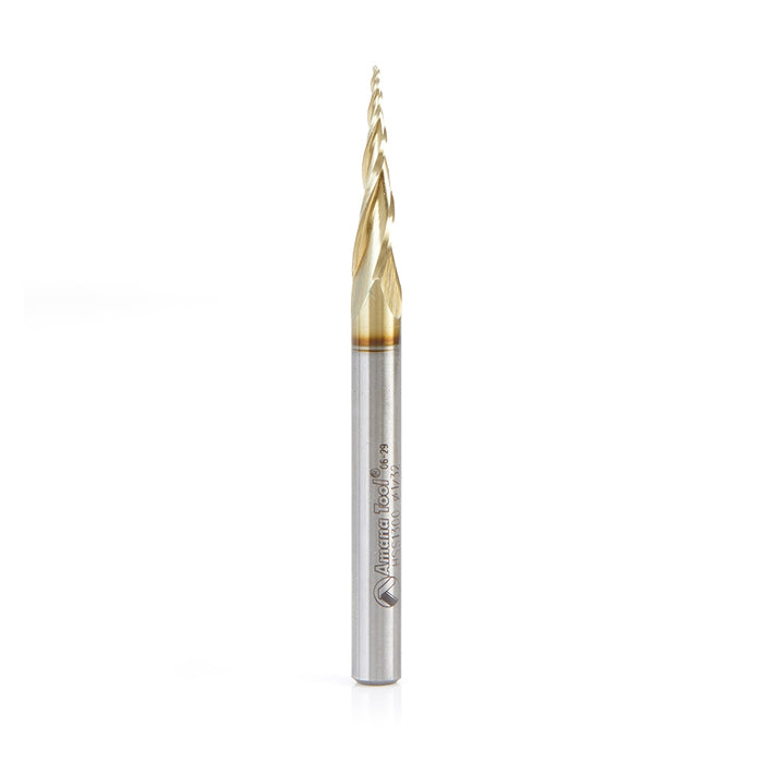 Amana Tool HSS1300 CNC 2D and 3D Carving Ball Nose 6.2 Deg Tapered Angle x 1/32 Dia x 1/64 Radius x 1 CH x 1/4 Shank x 3