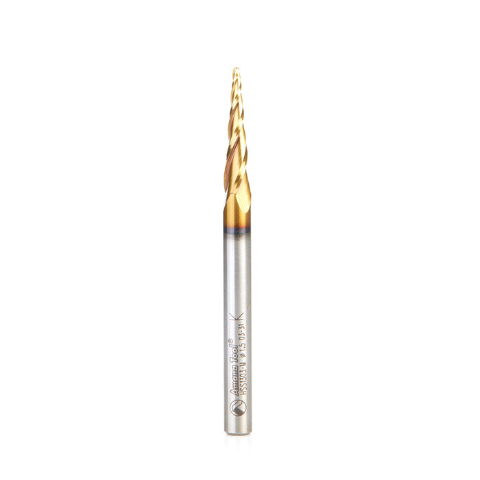 Amana Tool HSS1303-M CNC 2D and 3D Carving Ball Nose 5.1 Deg Tapered Angle x 1.5mm Dia x 0.75mm Radius x 26mm CH x 6mm S