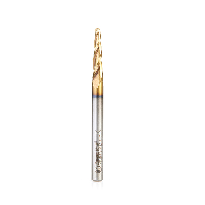 Amana Tool HSS1304-M CNC 2D and 3D Carving Ball Nose 3.5 Deg Tapered Angle x 3mm Dia x 1.5mm Radius x 26mm CH x 6mm Shan
