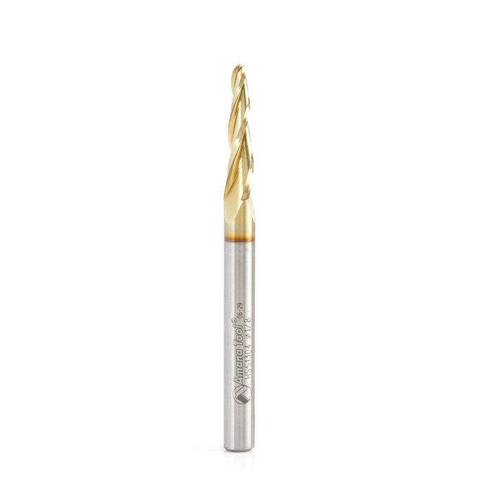 Amana Tool HSS1304 CNC 2D and 3D Carving Ball Nose 3.6 Deg Tapered Angle x 1/8 Dia x 1/16 Radius x 1 CH x 1/4 Shank x 3 