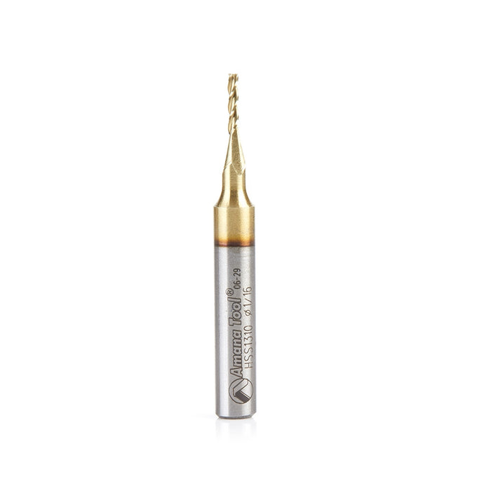 Amana Tool HSS1310 CNC 2D and 3D Carving 0.10 Deg Tapered Angle Flat Bottom 1/16 D x 5/16 CH x 1/4 SHK x 2 Inch Long x 3