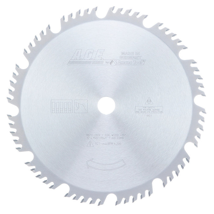 Amana Tool A.G.E.® MD12-604 Combination Saw Blade - 12″ x 60T, 1″ Bore - official product photo