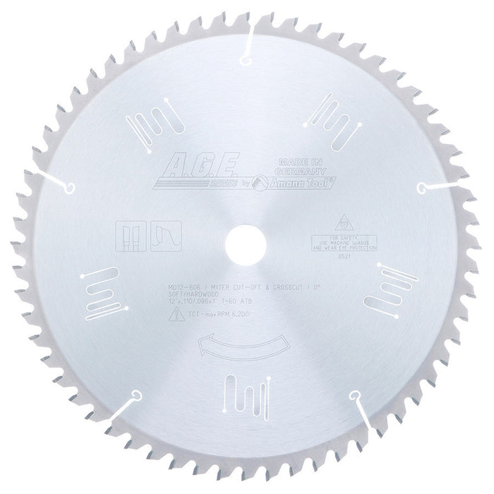 Amana Tool A.G.E.® MD12-606 Miter Saw Blade - 12″ x 60T, ATB, 1″ Bore - official product photo