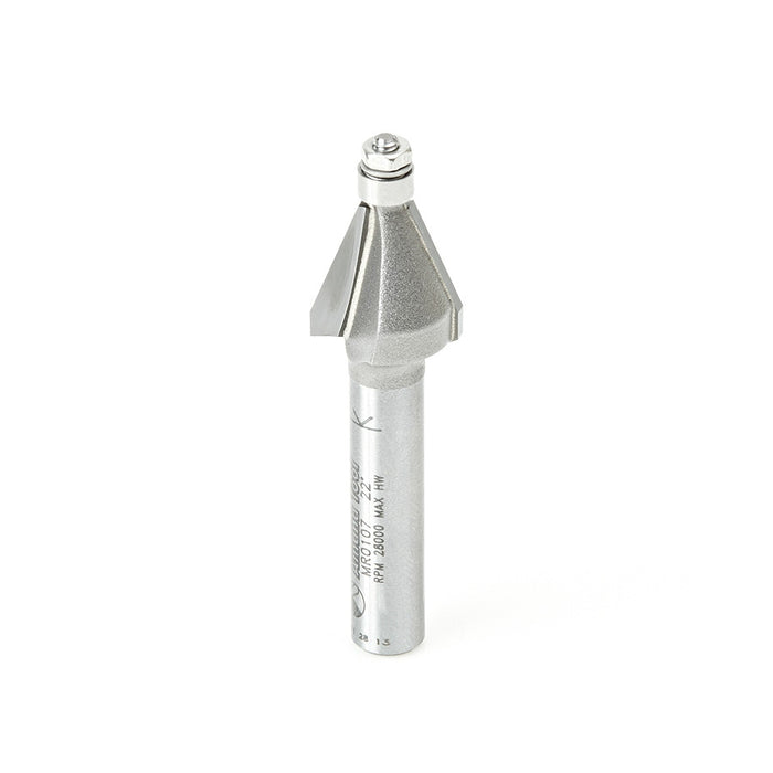 Amana Tool MR0107 Miniature 22.5 Degree Chamfer with 3/16 D Ball Bearing x 1/2 D x 1/2 CH x 1/4 Inch SHK Carbide Tipped 