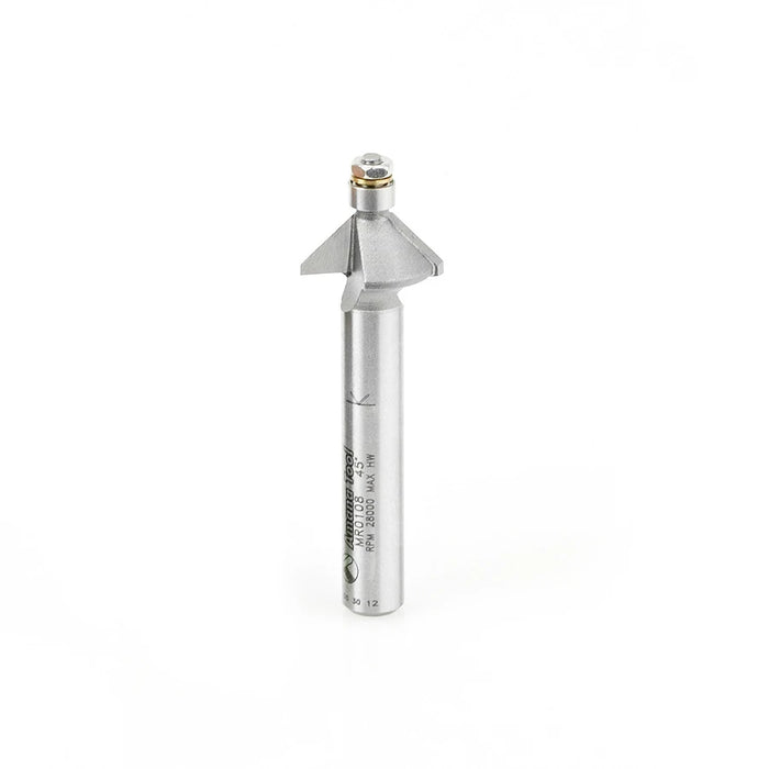 Amana Tool MR0108 Miniature 45 Degree Chamfer with 3/16 D Ball Bearing x 9/16 D x 1/4 CH x 1/4 Inch SHK Carbide Tipped R