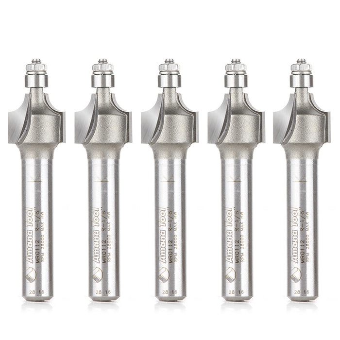 Amana Tool MR0112-5, 5-Pack Miniature 1/8 R Corner Rounding with 3/16 D Ball Bearing x 7/16 D x 3/8 CH x 1/4 Inch SHK Ca