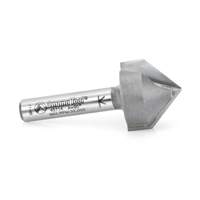 Amana 45714 Carbide Tipped V-Groove 90 Deg x 3/4 Dia x 3/8 x 1/4 Inch Shank - CNC Router Store