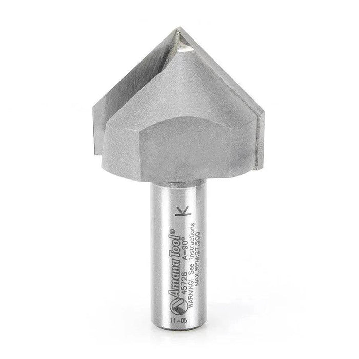 Amana 45728 Carbide Tipped V-Groove 90 Deg x 1-1/2 Dia x 1-1/4 Inch x 1/2 Shank - CNC Router Store