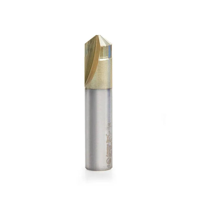Amana 45785 Carbide V-Groove 108 Deg. 0.090 Inch Tip Width x 5/32 x 1/2 Dia. x 1/2 Inch Shank ZrN Coated Router Bit - CNC Router Store