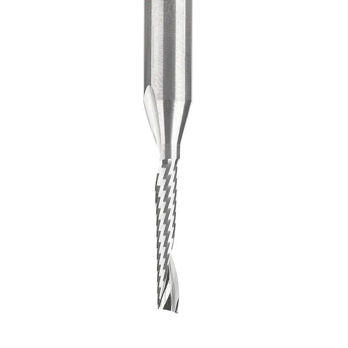 Amana 51446 Solid Carbide CNC Spiral 'O' Single Flute, Plastic Cutting 1/8 Dia x 3/4 x 1/4 Shank x 2-1/2 Inch Long Up-Cut Router Bit - CNC Router Store