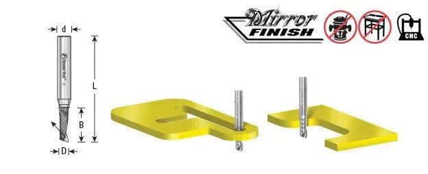 Amana 51446 Solid Carbide CNC Spiral 'O' Single Flute, Plastic Cutting 1/8 Dia x 3/4 x 1/4 Shank x 2-1/2 Inch Long Up-Cut Router Bit - CNC Router Store