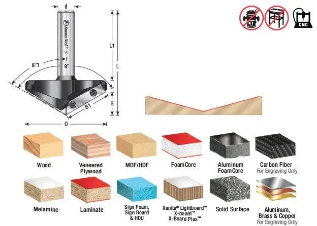 Amana RC-1109 Insert V-Groove 160 Deg x 13/64 x 1/2 Inch Shank CNC - CNC Router Store