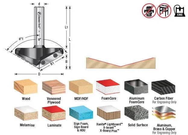 Amana Tool RC-1109 Insert V-Groove 160 Deg x 13/64 x 1/2 Inch Shank CNC - CNC Router Store