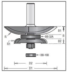 Dimar 126R8-86BC Cove Raised Panel with Back Cutter, 2 Flutes Set CNC Router Bit - CNC Router Store