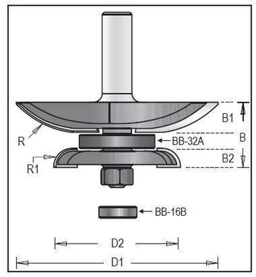Dimar 126R8-86BC Cove Raised Panel with Back Cutter, 2 Flutes Set CNC Router Bit